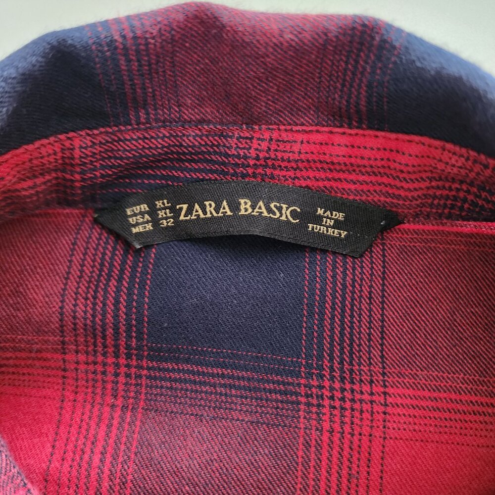 Zara red & navy plaid flannel shirt - Picture 5 of 9